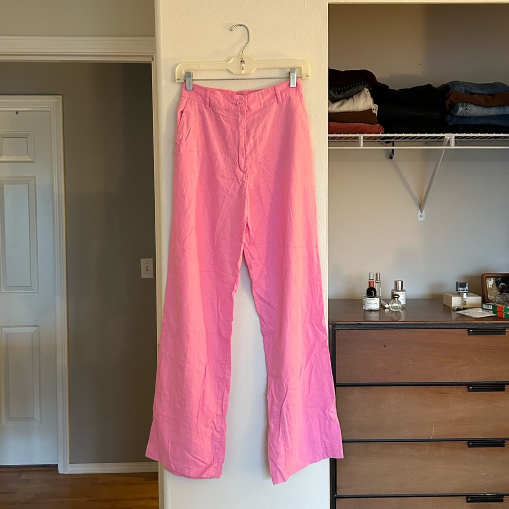 H&M Pink Linen Blend Wide Leg Pants XS